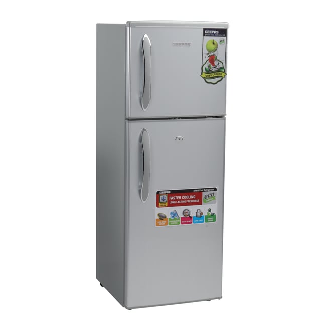 ثلاجة جيباس صغيرة 132 لتر بابين مع خاصية التبريد السريع Geepas Double Door Refrigerator