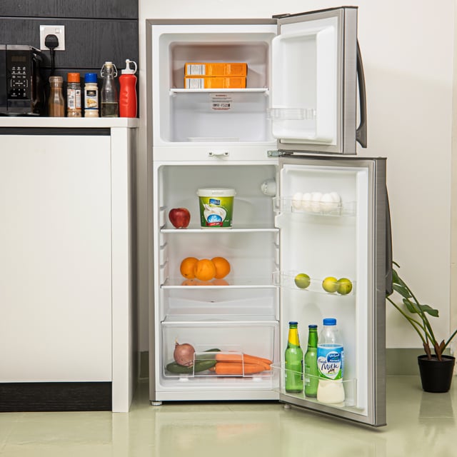 Geepas 160L Double Door Refrigerator - Free Standing Durable Double Door Refrigerator, Quick Cooling & Long-lasting Freshness, Low Noise, Low Energy Consumption, Defrost Refrigerator - 1 Year Warranty