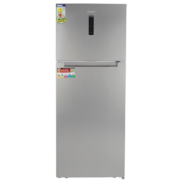 Geepas GRF5109SXHN 500L Double Door Refrigerator - Digital Temperature Control Quick Cooling & Long-lasting Freshness, Recessed Handle