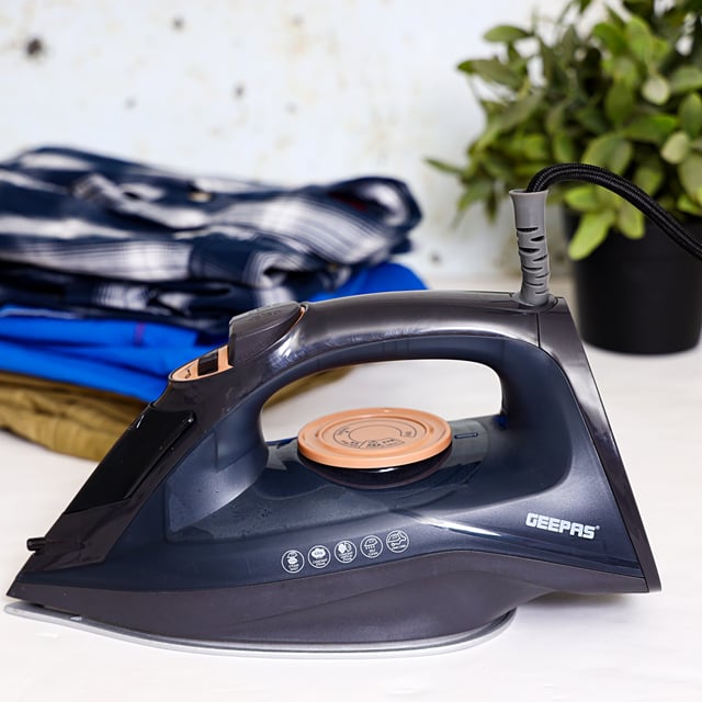 Geepas GSI7703 2400W Steam Iron - Wet Steam Iron - Adjustable Temperature Control, Ceramic Soleplate - Dry/Steam/Burst of Steam/Vertical Steam Function