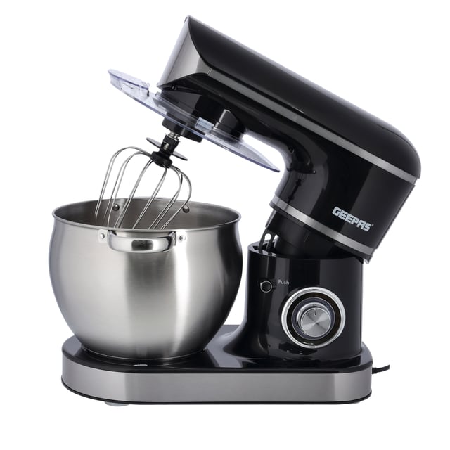 Geepas GSM43040 1500W Stand Mixer with 8.5LStainless Steel Mixing Bowl - Ideal for Bread & Dough - 6 Speed with Pulse, & Eject Button - Whisk, Beaters & Dough Hook - 2 Year Warranty