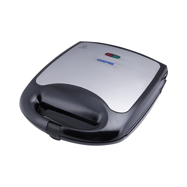 Geepas GST5391 1100W 4 Slice Sandwich Maker - Cooks Delicious Crispy Sandwiches - Cool Touch Handle, Automatic Temperature Control and Non-Stick Plate - Breakfast Sandwiches & Cheese Snack - 2 Years Warranty
