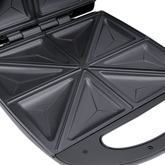 Geepas GST5391 1100W 4 Slice Sandwich Maker - Cooks Delicious Crispy Sandwiches - Cool Touch Handle, Automatic Temperature Control and Non-Stick Plate - Breakfast Sandwiches & Cheese Snack - 2 Years Warranty