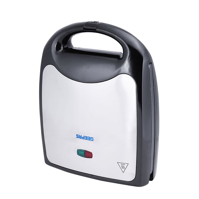 Geepas GST5391 1100W 4 Slice Sandwich Maker - Cooks Delicious Crispy Sandwiches - Cool Touch Handle, Automatic Temperature Control and Non-Stick Plate - Breakfast Sandwiches & Cheese Snack - 2 Years Warranty