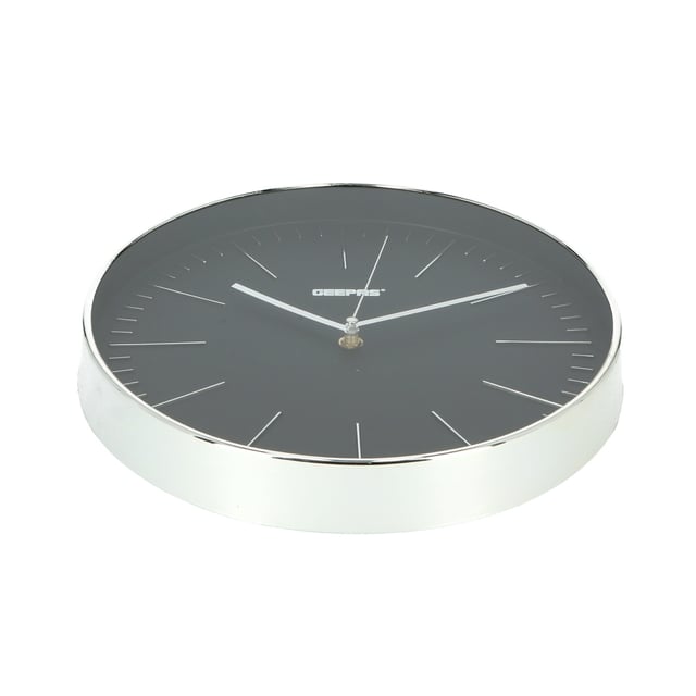 ساعة حائط دائرية جيباس بدون صوت أسود وفضي Geepas Wall Clock Silent Non Ticking