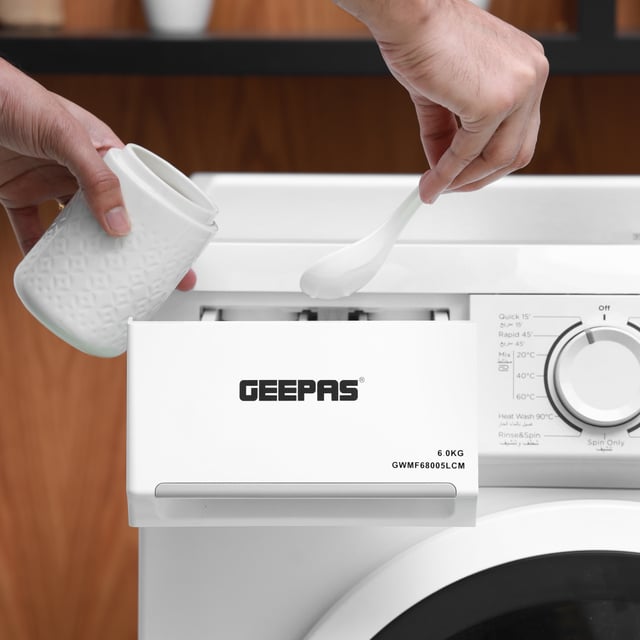 غسالة أوتوماتيكية بسعة 6 كيلوغرام بسرعة 1000 دورة بالدقيقة   6kg Geepas 1000RPM Fully Automatic Washing Machine