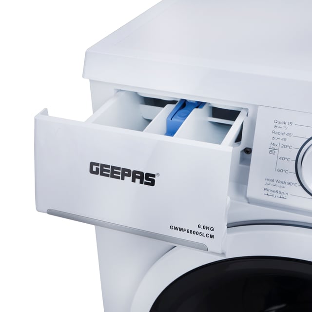 غسالة أوتوماتيكية بسعة 6 كيلوغرام بسرعة 1000 دورة بالدقيقة   6kg Geepas 1000RPM Fully Automatic Washing Machine