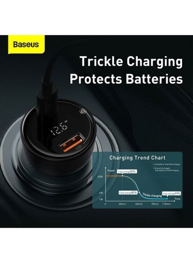 Baseus Digital Display USB/Type C Dual Port Car Charger 100W Black