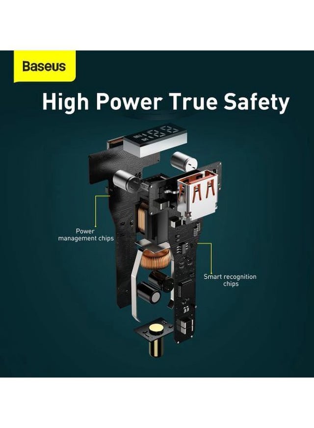 Baseus Digital Display USB/Type C Dual Port Car Charger 100W Black