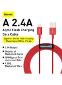 Baseus USB 2.4A Fast Charging Data Cable for Apple Device 1meter Red