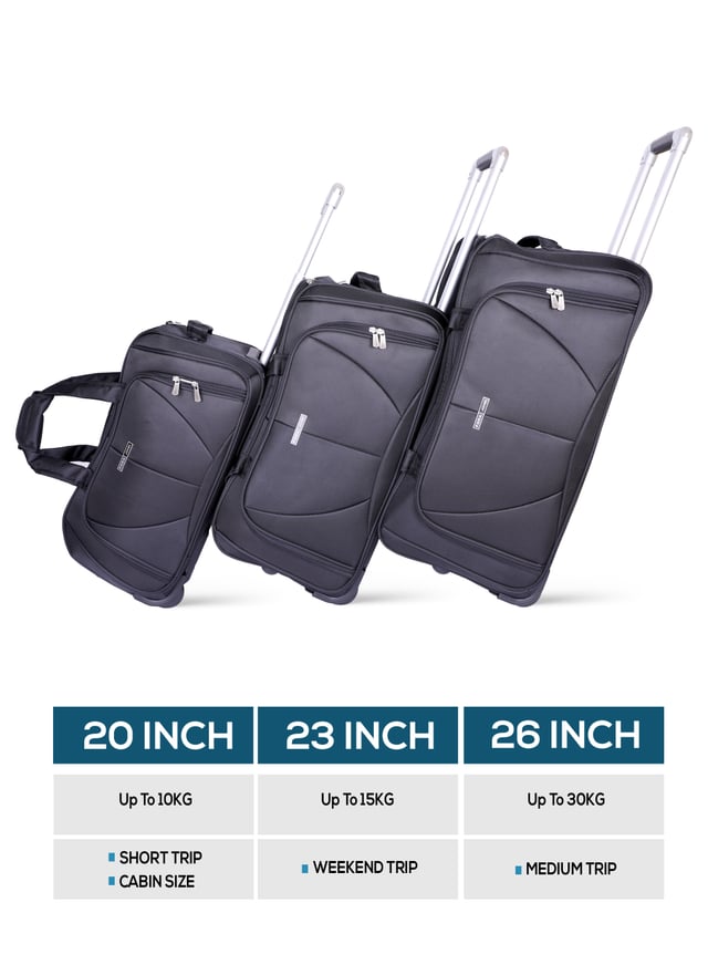 مجموعة شنط السفر لون رمادي 3Piece Duffle Bag Set /Travel Bag - Cabin Size Travel Duffel Bag - Holdall Duffle Carry Bag - PARA JOHN