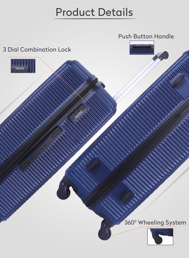 شنطة سفر قياس 20 بوصة لون كحلي PARA JOHN Single Size, Cabin Carry 20" Check-in luggage trolley