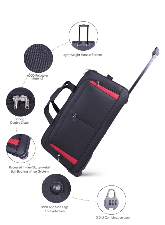 ABRAJ 2 Wheel Duffle Bag, 3 Pc - Cabin Size Roller Travel Duffel Bag - Wheeled Trolley Holdall Duffle Carry Bag - Lightweight Telescopic Frame - Portable Weekend Overnight Travel Holdall Han