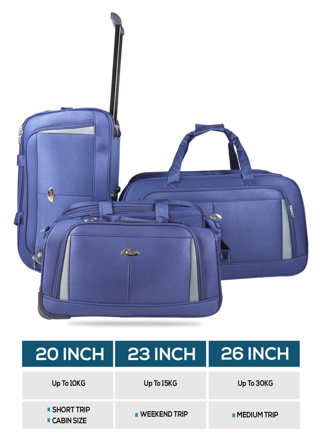 ABRAJ 2 Wheel Duffle Bag, 3 Pc - Cabin Size Roller Travel Duffel Bag - Wheeled Trolley Holdall Duffle Carry Bag - Lightweight Telescopic Frame - Portable Weekend Overnight Travel Holdall Han