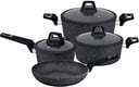 Royalford Chef Art Aluminium Cookware Set, 7 Pieces, Black, Scratch Resistant, Tempered Glass Lids