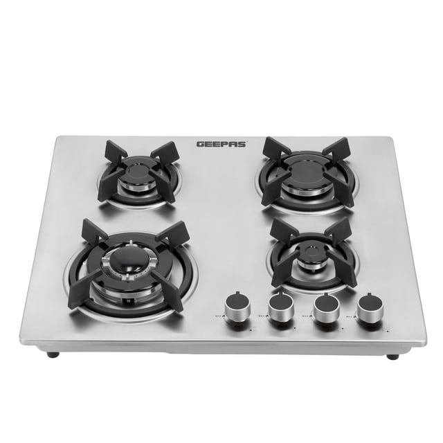 Geepas 2-in-1 Built-in Gas Hob, Stainless Steel, GGC31026 | Sabaf Burners | Cast Iron Pan Support | Auto-Ignition | Low Gas Consumption | 4 Control Knobs