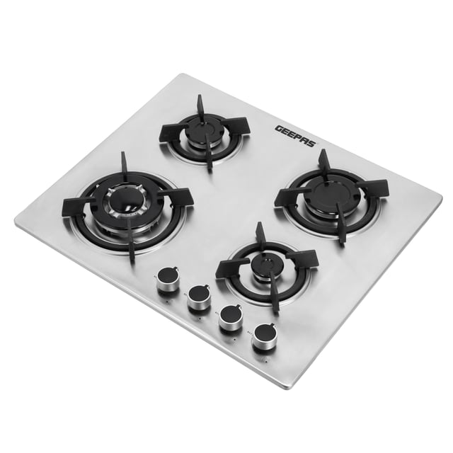 Geepas 2-in-1 Built-in Gas Hob, Stainless Steel, GGC31026 | Sabaf Burners | Cast Iron Pan Support | Auto-Ignition | Low Gas Consumption | 4 Control Knobs