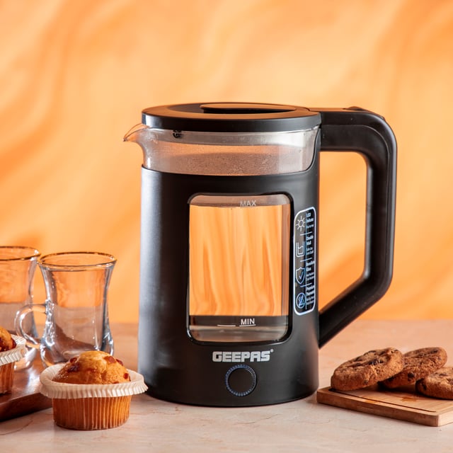 غلاية ماء كهربائية زجاجية بسعة 1.7 لتر Geepas Double Layer Glass Kettle