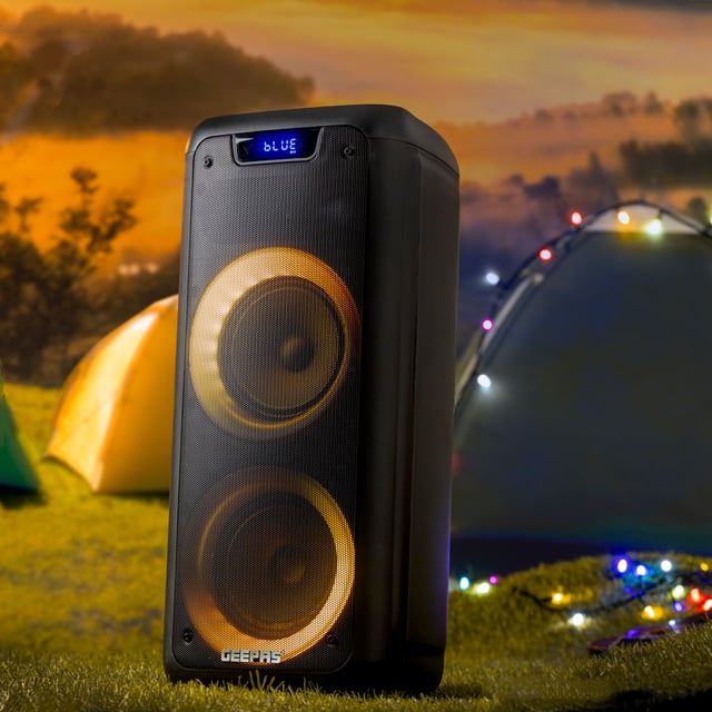 Geepas Rechargeable Professional Speaker, 40000W PMPO, GMS11168 - TWS Connection, FM Radio, Bluetooth, LED Display, With Wireless Microphone, Built-In 7.4v/3000mAh Lithium Battery, BT/FM/USB/TF Card