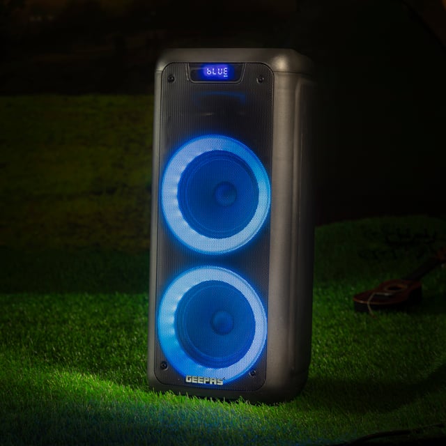 Geepas Rechargeable Professional Speaker, 40000W PMPO, GMS11168 - TWS Connection, FM Radio, Bluetooth, LED Display, With Wireless Microphone, Built-In 7.4v/3000mAh Lithium Battery, BT/FM/USB/TF Card