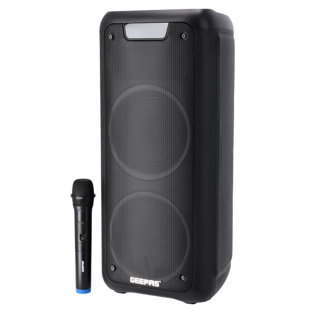 Geepas Rechargeable Professional Speaker, 40000W PMPO, GMS11168 - TWS Connection, FM Radio, Bluetooth, LED Display, With Wireless Microphone, Built-In 7.4v/3000mAh Lithium Battery, BT/FM/USB/TF Card