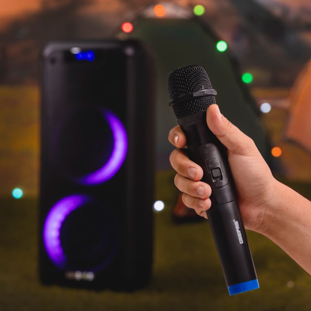Geepas Rechargeable Professional Speaker, 40000W PMPO, GMS11168 - TWS Connection, FM Radio, Bluetooth, LED Display, With Wireless Microphone, Built-In 7.4v/3000mAh Lithium Battery, BT/FM/USB/TF Card