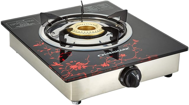 Olsenmark Tempered Glass Single Burner Gas Stove - Auto Ignition - Stainless - Steel Drip Pan - Glas