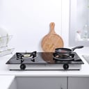 Olsenmark Tempered Glass Double Burner Gas Stove - Auto Ignition - Stainless-Steel Drip Pan - Cast