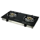 Olsenmark Tempered Glass Double Burner Gas Stove - Auto Ignition - Stainless-Steel Drip Pan - Cast