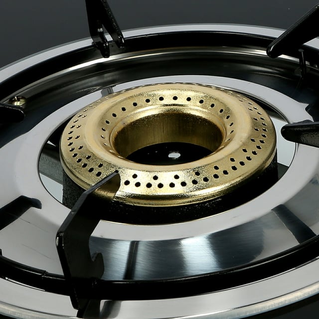 Olsenmark Tempered Glass Double Burner Gas Stove - Auto Ignition - Stainless-Steel Drip Pan - Cast