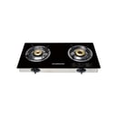 Olsenmark Tempered Glass Double Burner Gas Stove - Auto Ignition - Stainless-Steel Drip Pan - Cast