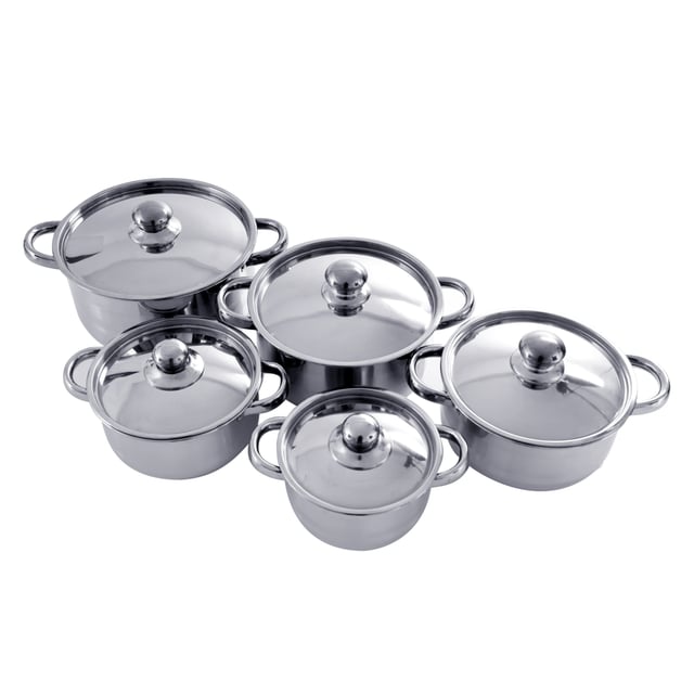 طقم طناجر مع ملاعق نايلون 12 قطعة ستانلس ستيل من رويال فورد Royalford Stainless Steel Induction Safe 12Pc Casserole