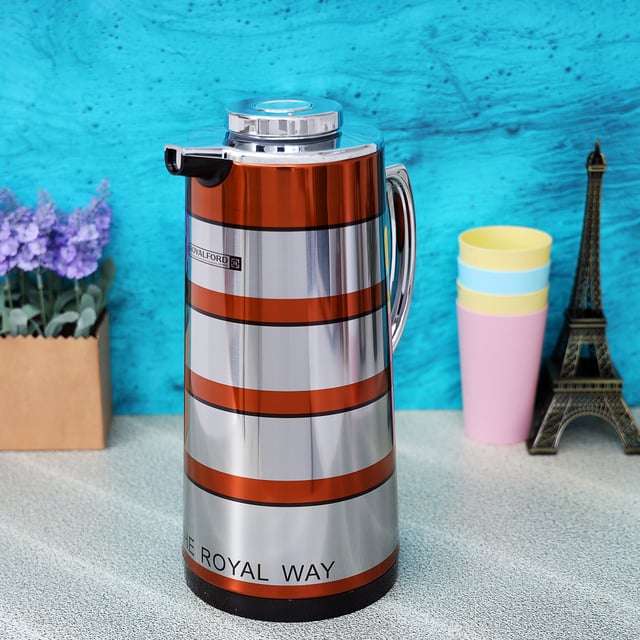 دلة قهوة حافظة للحرارة بسعة 1.6 لتر ذهبي | Royalford 1.6L Double Wall Golden Figured Vacuum Flask