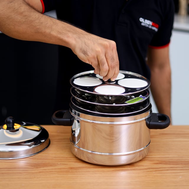 حامل ايدلي 3 طوابق بسعة 12 قطعة من الستانلس ستيل بلون فضي من رويال فورد  Royalford SS Idly Stand/3 Rack with 12Pits