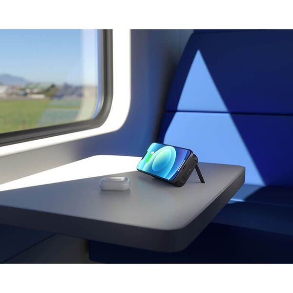 Zens Power Bank Dual Charge w/ Stand (5K mAh) - MagSafe Compatible Wireless Charging on 1 side, Wireless Qi Charging on the Other Side, Built-in Stand in either Landscape or Portrait View