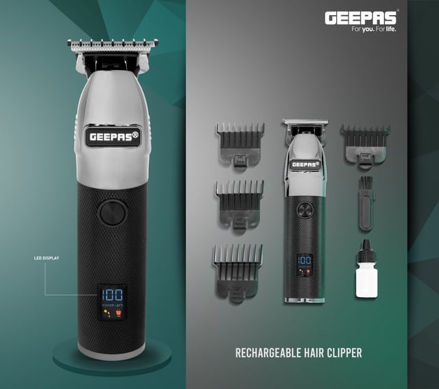 ماكينة حلاقة الشعر قابلة لإعادة الشحن Rechargeable Hair Clipper with LED Display - Geepas