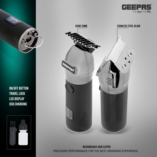 ماكينة حلاقة الشعر قابلة لإعادة الشحن Rechargeable Hair Clipper with LED Display - Geepas