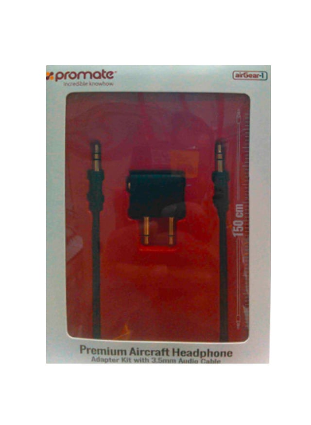 محول صوتي عالي الجودة مع شريط AUX أسود | Premium Aircraft Headphone Adapter Kit