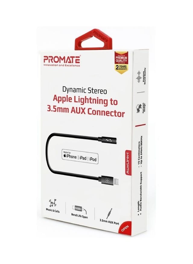 promate Dynamic Stereo Apple Lightning to 3.5mm AUX Connector Black