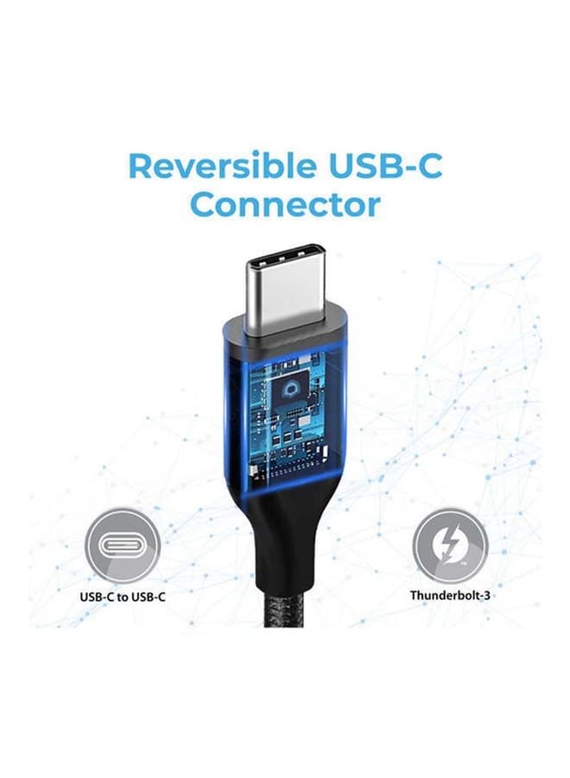 promate Ultra-Fast Thunderbolt 3 Type- C Sync And Charge Cable With 100W Power Delivery Black