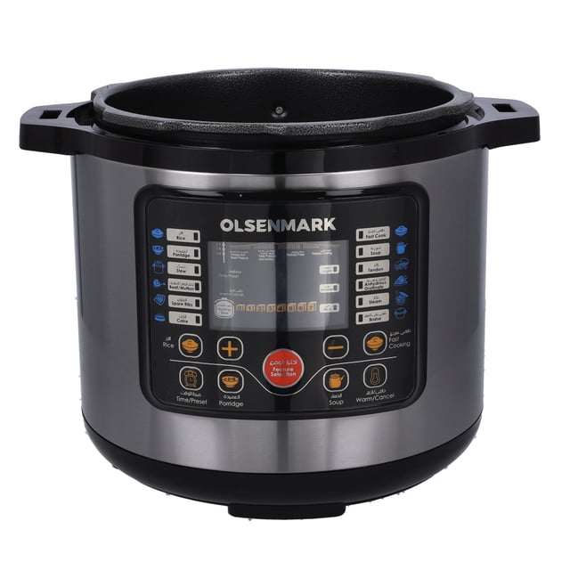 Olsenmark Electric Digital Pressure Cooker, 1000W, OMMC2436 - Digital Timer Control,12 Pre-Set Cooking Menu,7 Safety Guard Multi Cooker,6L Capacity,2 Years Warranty