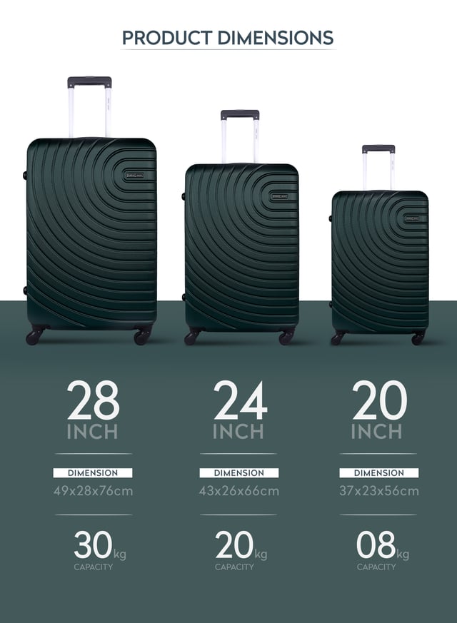 PARA JOHN 3-Piece Hard side ABS Luggage Trolley Set 20/24/28 Inch Army Green