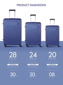 PARA JOHN 3-Piece Hard side ABS Luggage Trolley Set 20/24/28 Inch Navy
