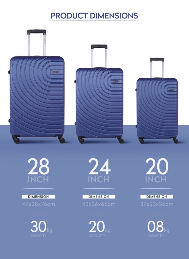 PARA JOHN 3-Piece Hard side ABS Luggage Trolley Set 20/24/28 Inch Navy