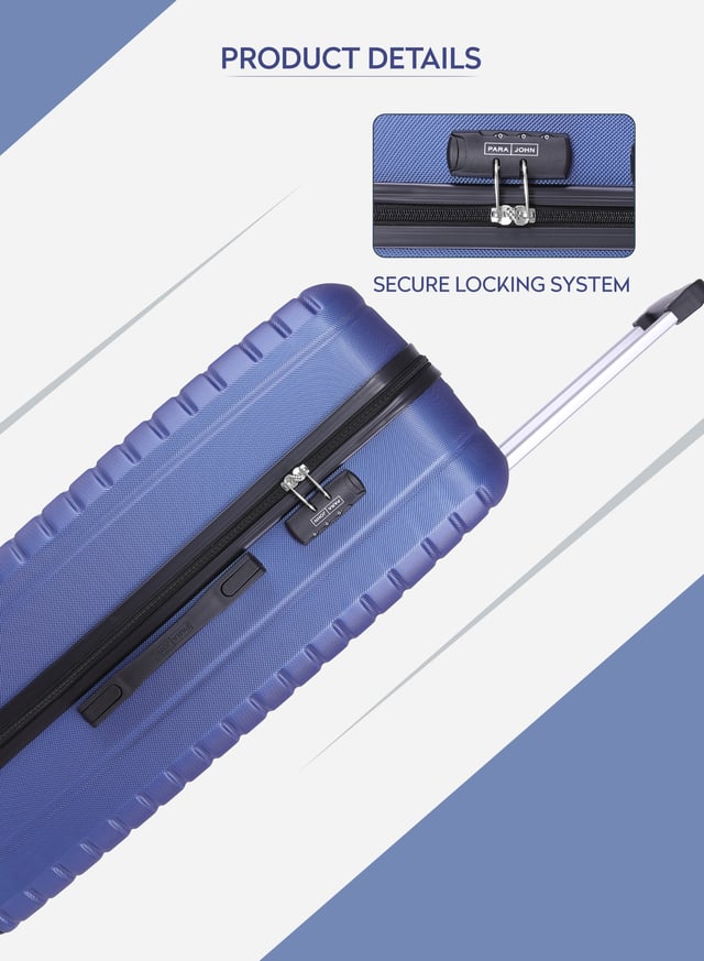 PARA JOHN 3-Piece Hard side ABS Luggage Trolley Set 20/24/28 Inch Navy