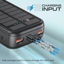 بور بانك 5 في 1 20000 ميللي أمبير - طاقة شمسية PROMATE EcoLight Solar Power Bank with Built-in USB-C & Lightning Cables