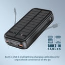 بور بانك 5 في 1 20000 ميللي أمبير - طاقة شمسية PROMATE EcoLight Solar Power Bank with Built-in USB-C & Lightning Cables