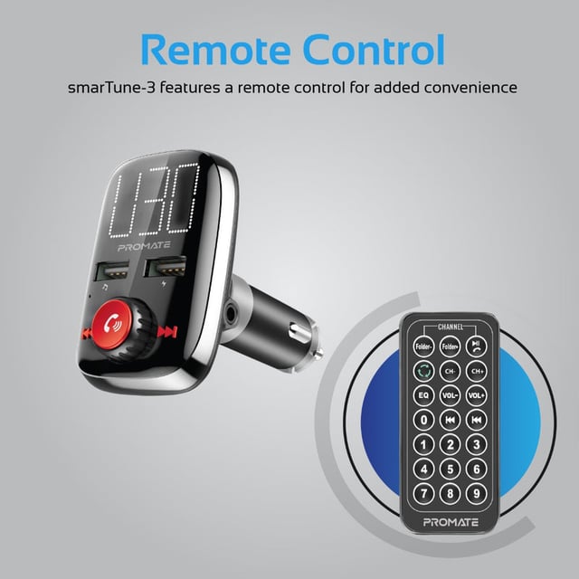 مشغل ام بي ثري للسيارة متعدد الاستخدامات Promate Wireless In-Car FM Transmitter With Dual USB Charging Ports