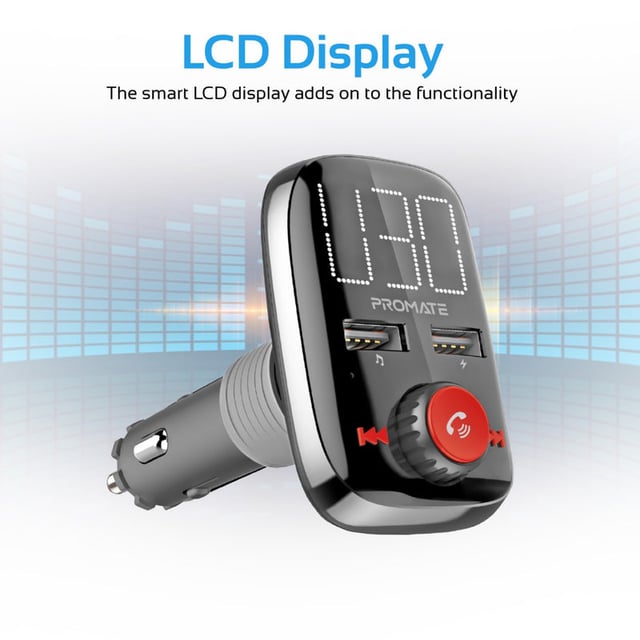 مشغل ام بي ثري للسيارة متعدد الاستخدامات Promate Wireless In-Car FM Transmitter With Dual USB Charging Ports