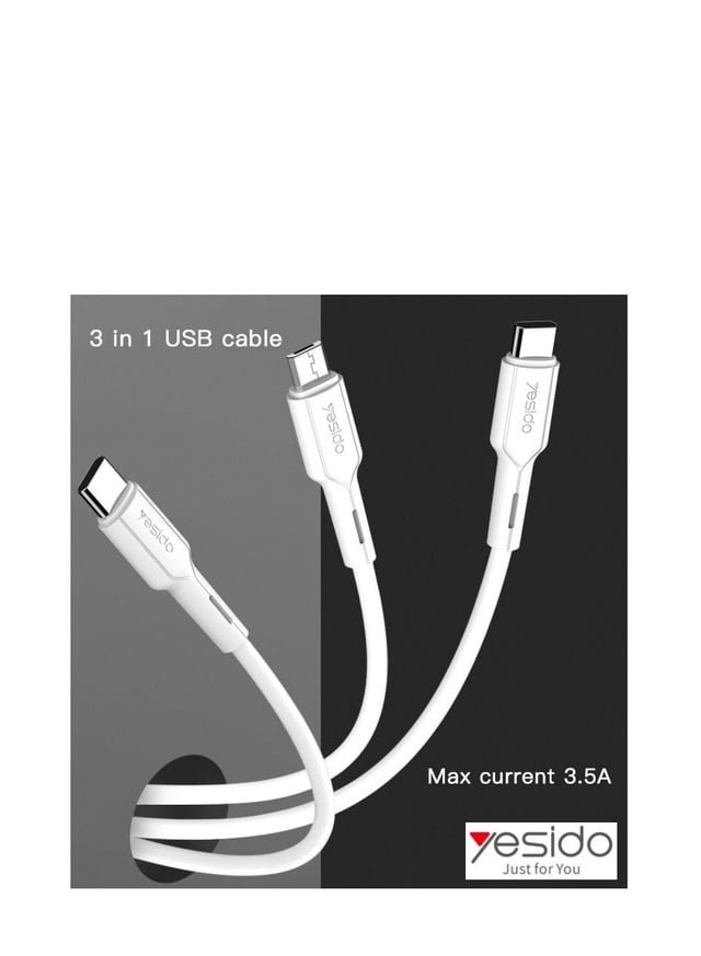 Yesido 3 In 1 Charging Data Cable 1meter White